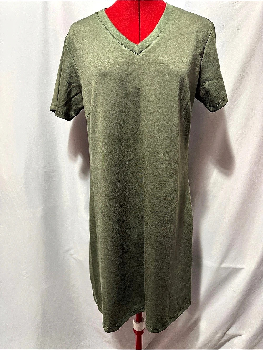 Olive Green V-Neck Midi Dress Size Large